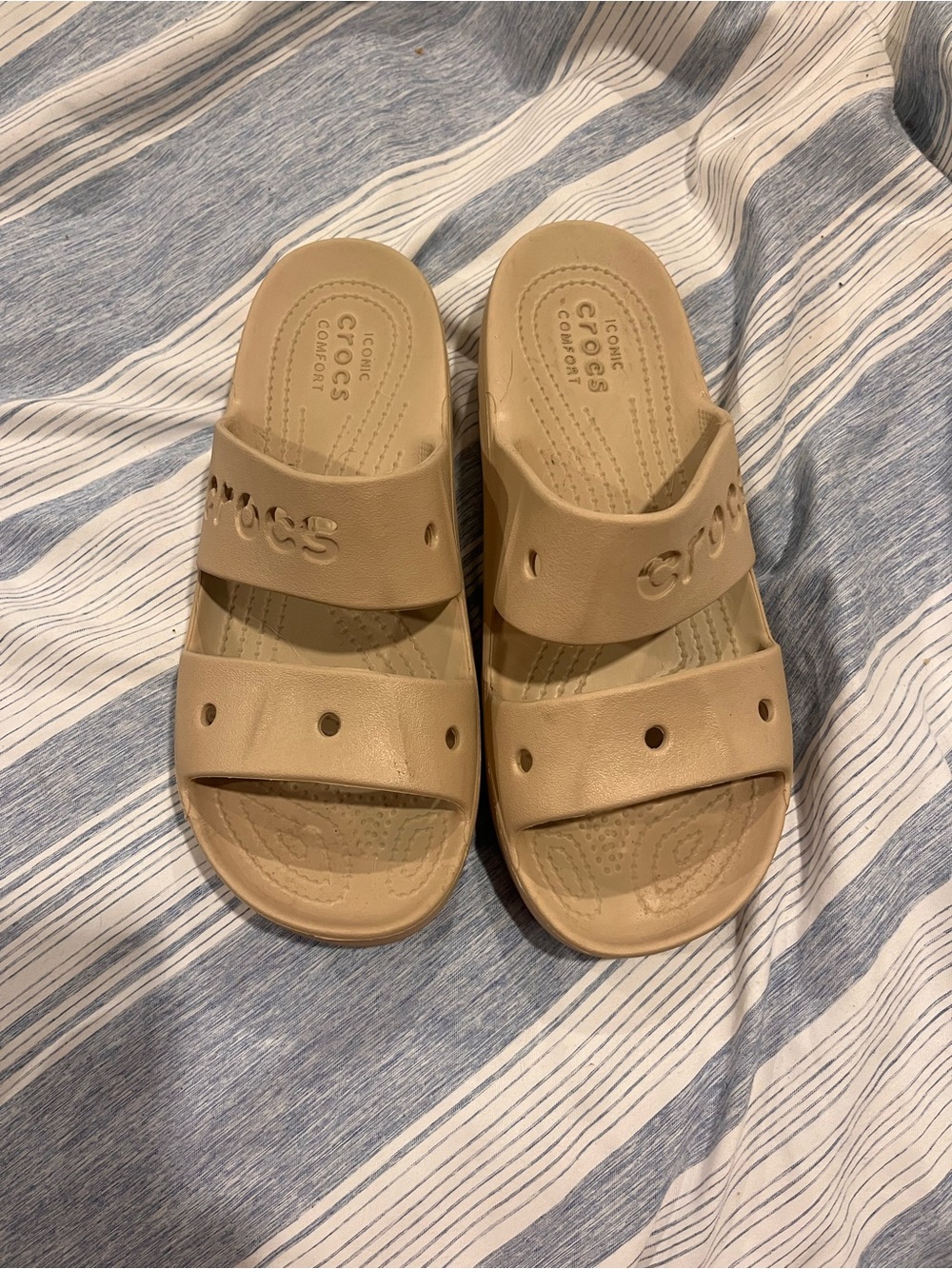 Crocs women’s ' Dual-Strap Slide Sandals in Tan size 8